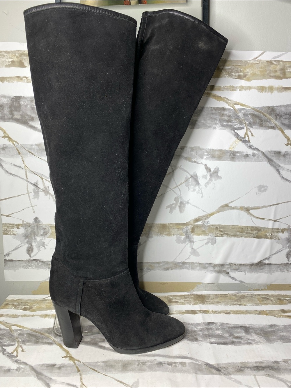 LORO PIANA black suede THADOR Knee-High Boots Shoes